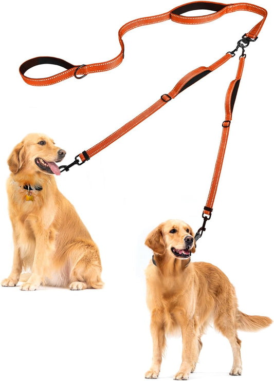 PetBonus Double Dog Leash, No Tangle Dual Leash, Reflective Walking Training Lead, 4 Comfortable