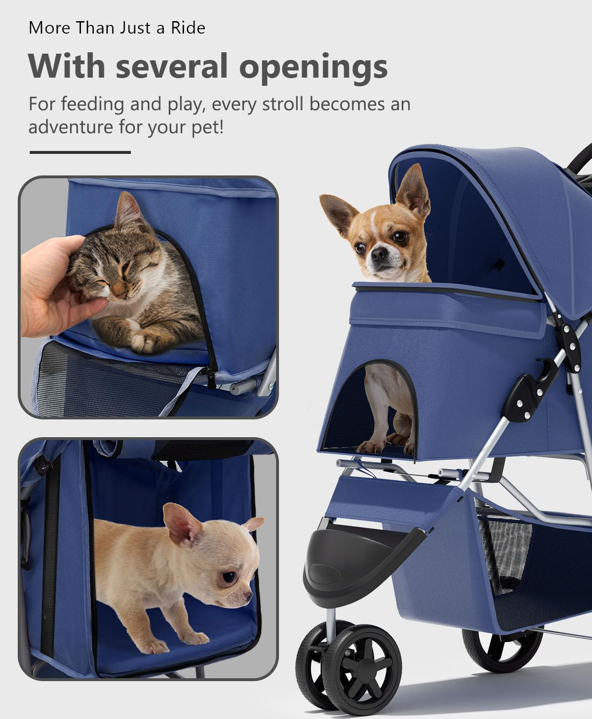 Pet Stroller with 3 Wheels for Small/Medium Pets, Portable Travel Foldable Carrier Jogger for Dog