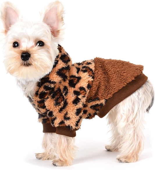 Yikeyo Leopard Dog Clothes Lightweight Fluffy Puppy Hoodie Pet Sweatshirt Doggie Hooded Outfits Cat