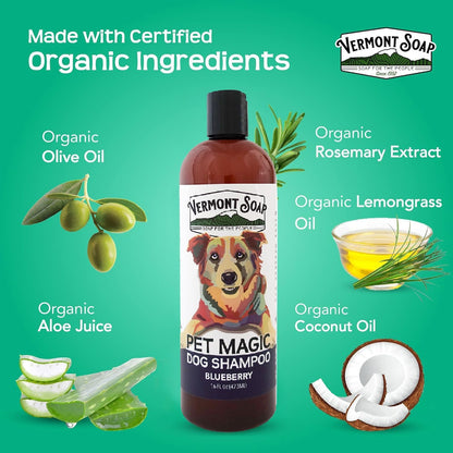 VERMONT SOAP Organics Pet Shampoo - Infused with Organic & Natural Olive Oil, Coconut & Aloe Vera