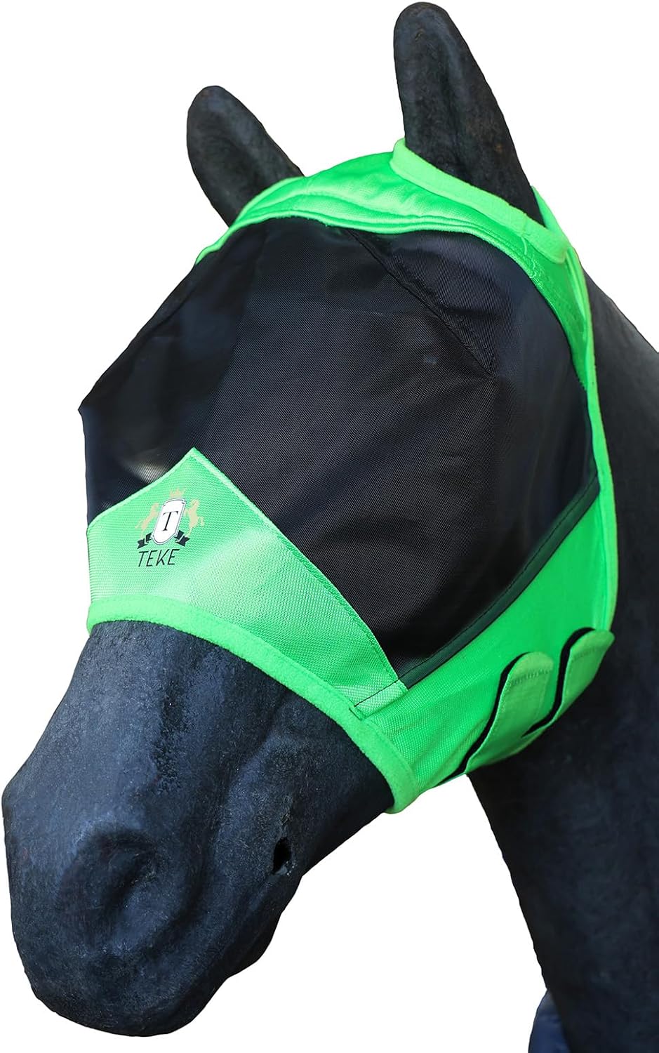 T TEKE Fine Mesh Horse Fly Mask w/No Ears, UV Blocking 3D Eye Visor with Extra Fleece Cushioned