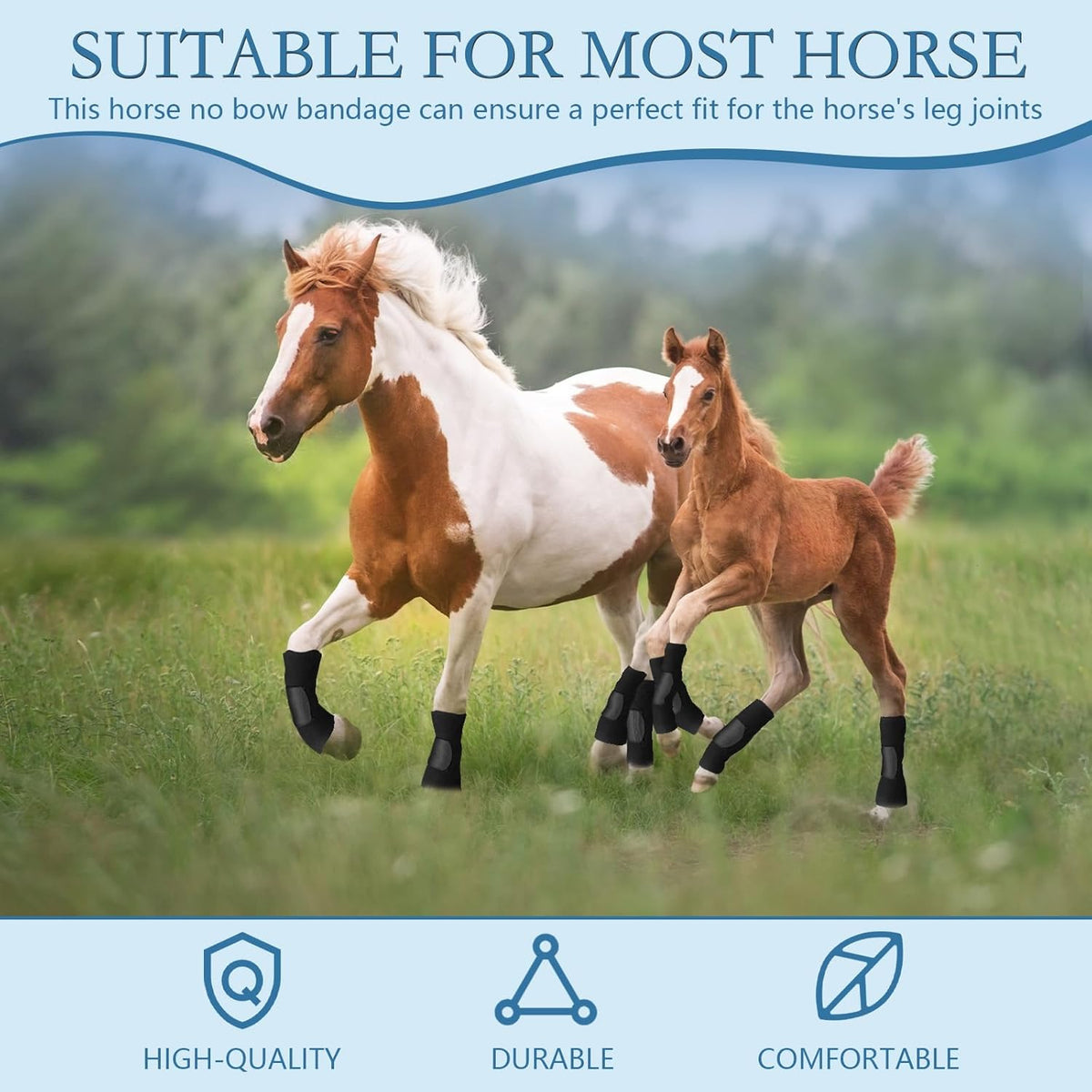 Set of 4 Horse No Bow Bandage 3D Contoured Standing Wrap Bandages Stable Nylon Horse Leg Wraps for