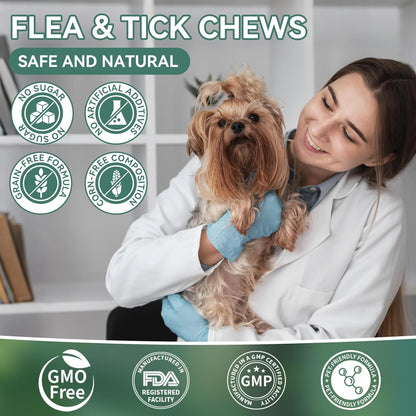 YOTANGO Flea and Tick Prevention for Dogs Chewable, 200 Soft Treats Natural Dog Flea and Tick