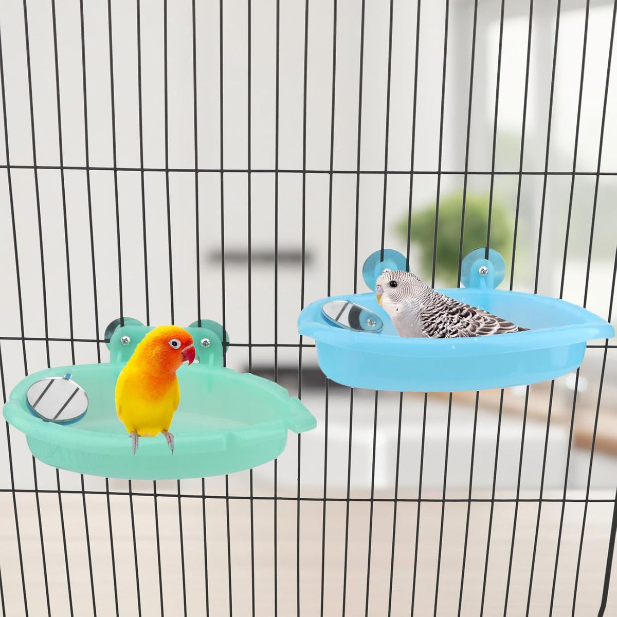 Wontee Bird Bath Box with Mirror Portable Parrot Hanging Bathroom Bathing Tub for Small Birds