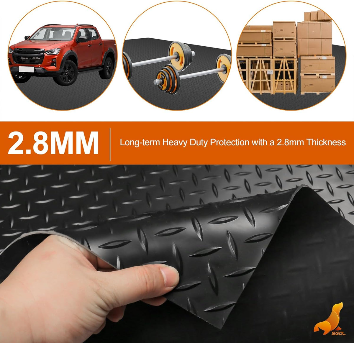 SEAL 4 x 6 Ft Premium Garage Floor Mat, Solid 2.8mm Thickened Black Commercial Grade Heavy Duty
