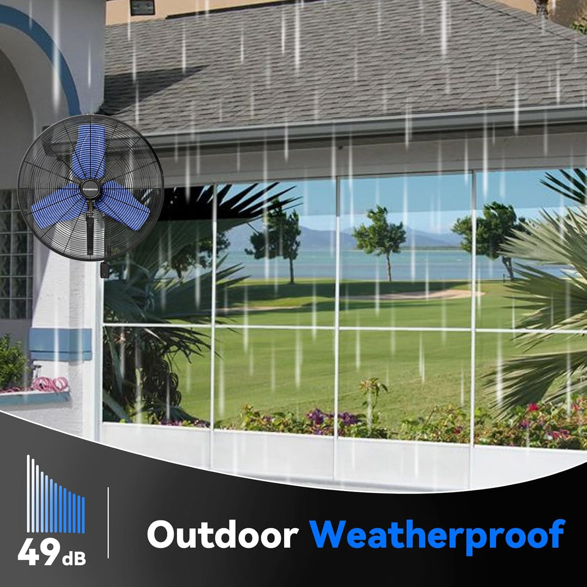 Pro 9500 CFM 24" Outdoor IP44 Waterproof Wall Mount Fan, 3-Speed Oscillating Metal Fans with