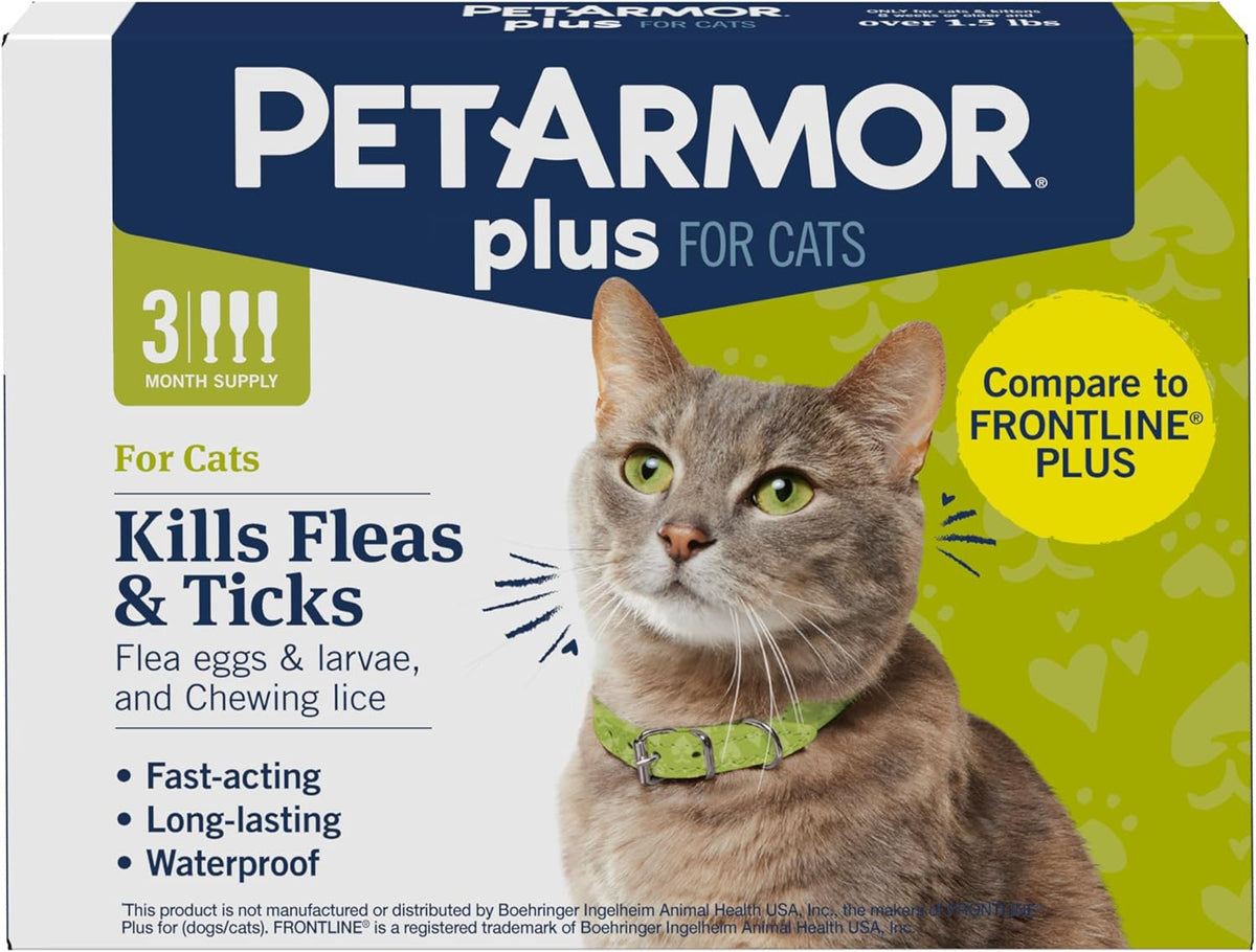 PetArmor Plus Flea and Tick Prevention for Cats, Cat Flea and Tick Treatment, 3 Doses, Waterproof