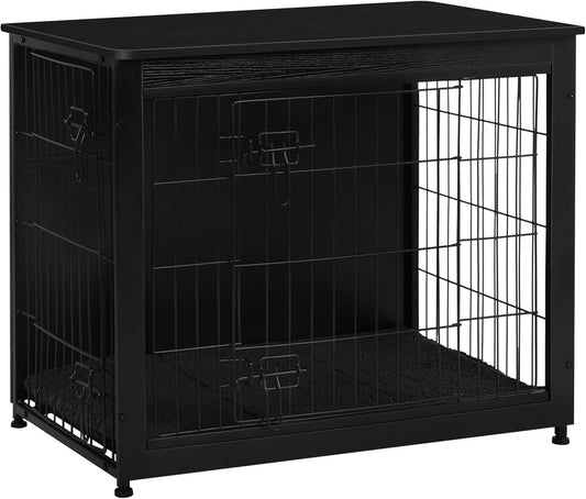 DWANTON Dog Crate Furniture with Cushion, Wooden Kennel Table with Double Doors, Indoor Dog House
