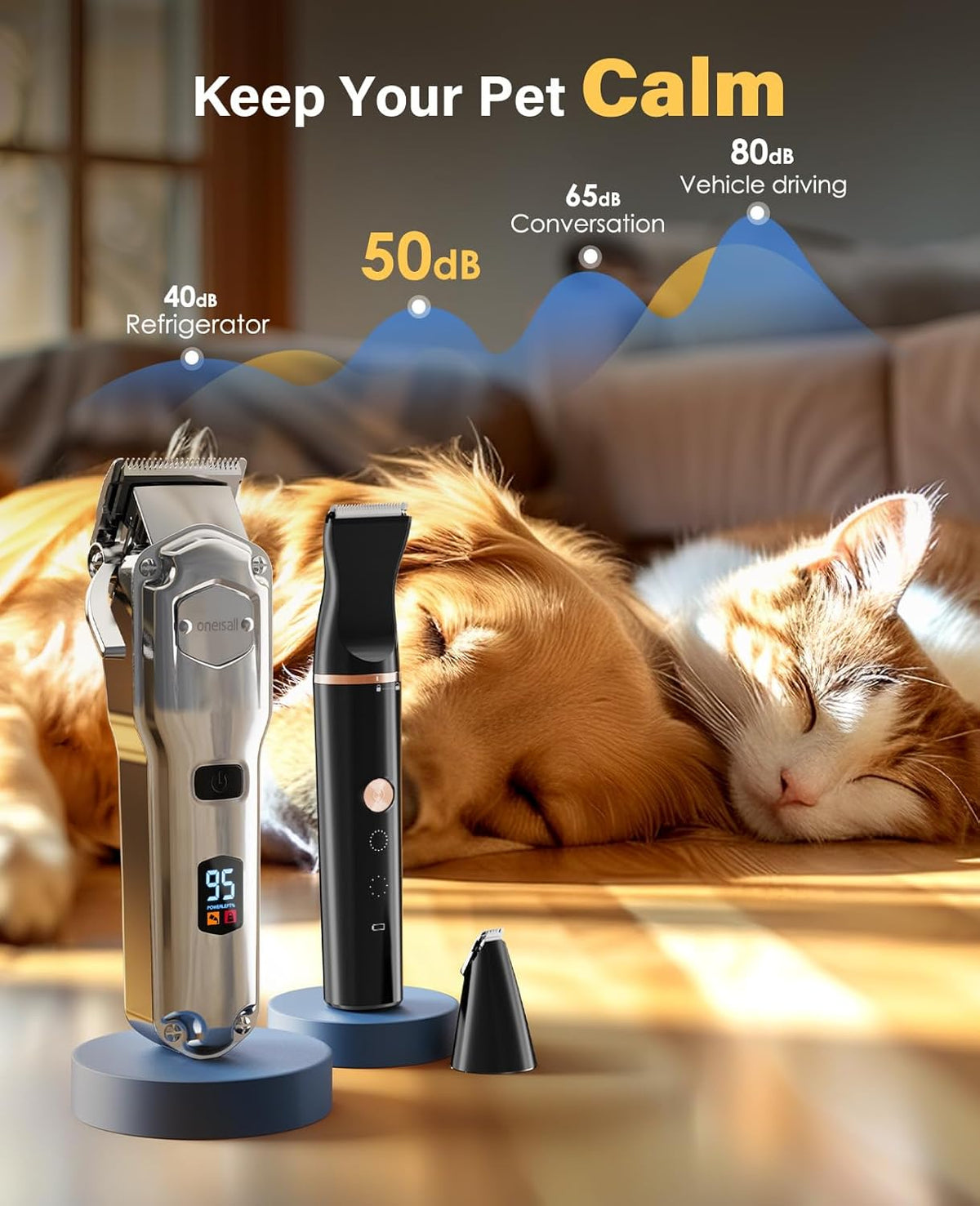 oneisall Dog Grooming Kit for Heavy Thick Hair&Coats/Low Noise Rechargeable Cordless Waterproof Dog