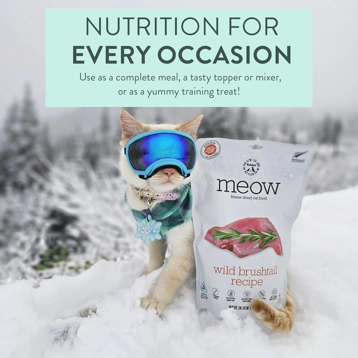 Meow Freeze Dried Cat Food - Wild Brushtail Recipe, High Protein Cat Treats, Meals & Toppers,Dry