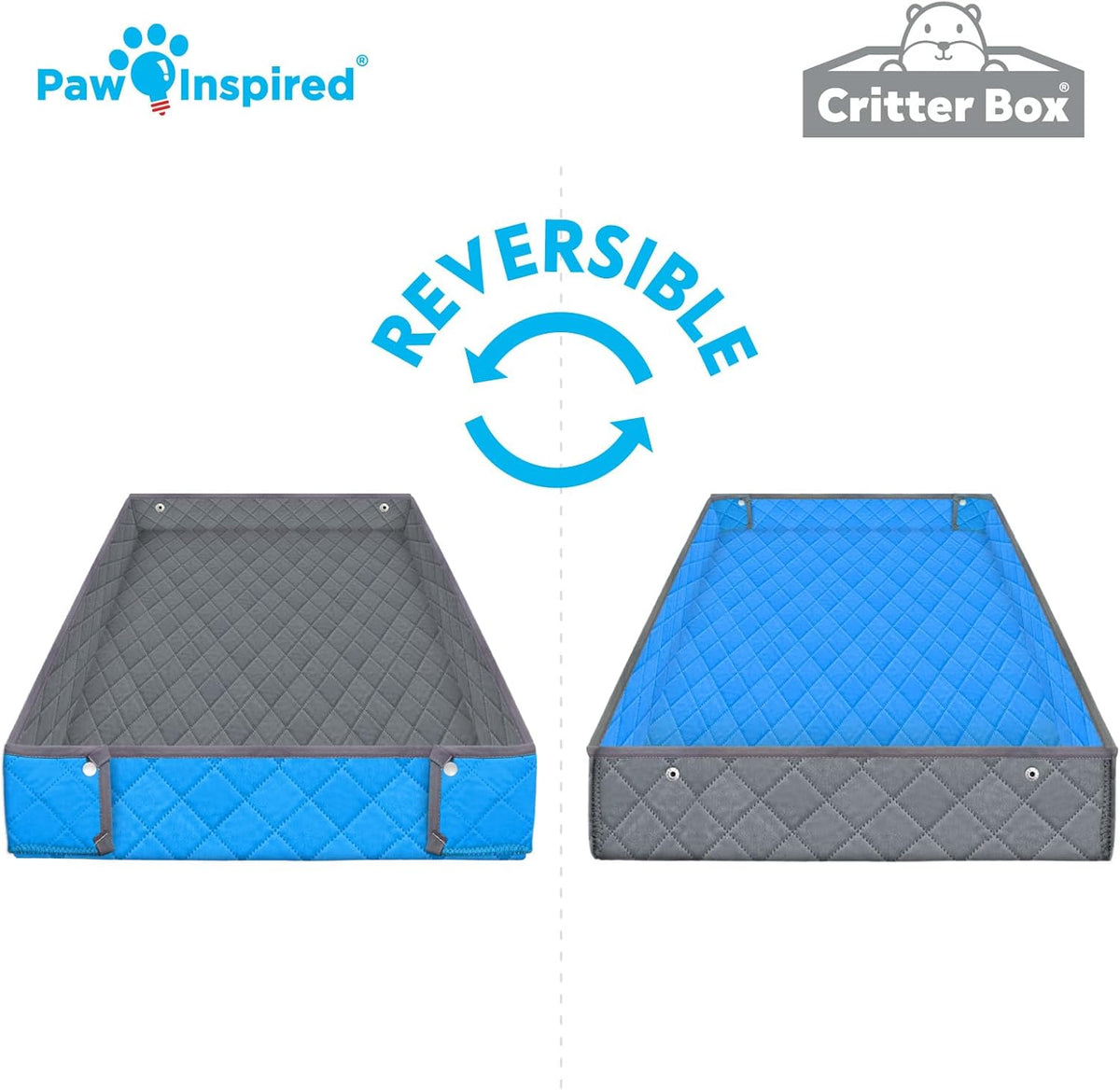 Paw Inspired Critter Box Washable Cage Liner, Reversible Fleece Bedding with Raised Sides for