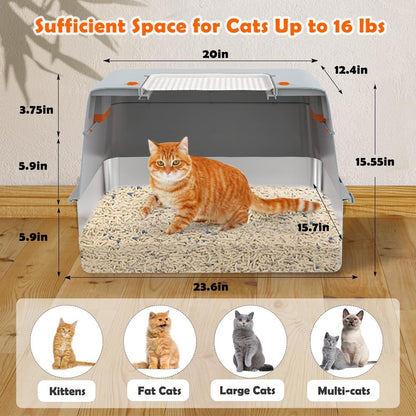 Vivifying Stainless Steel Litter Box with Lid, XL Side Entry Extra Large Litter Box for Big Cats &