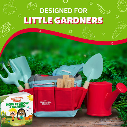 Matching Board Book - Red Kids Gardening Tools Set Includes Sturdy Tote Bag, Watering Can, Shovel