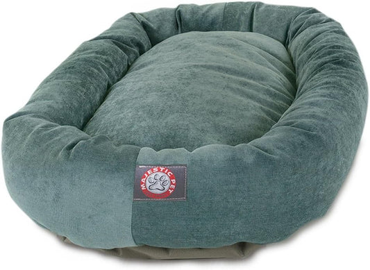 Majestic Pet 32 Inch Micro Velvet Calming Dog Bed Washable – Cozy Soft Round Dog Bed with Spine for