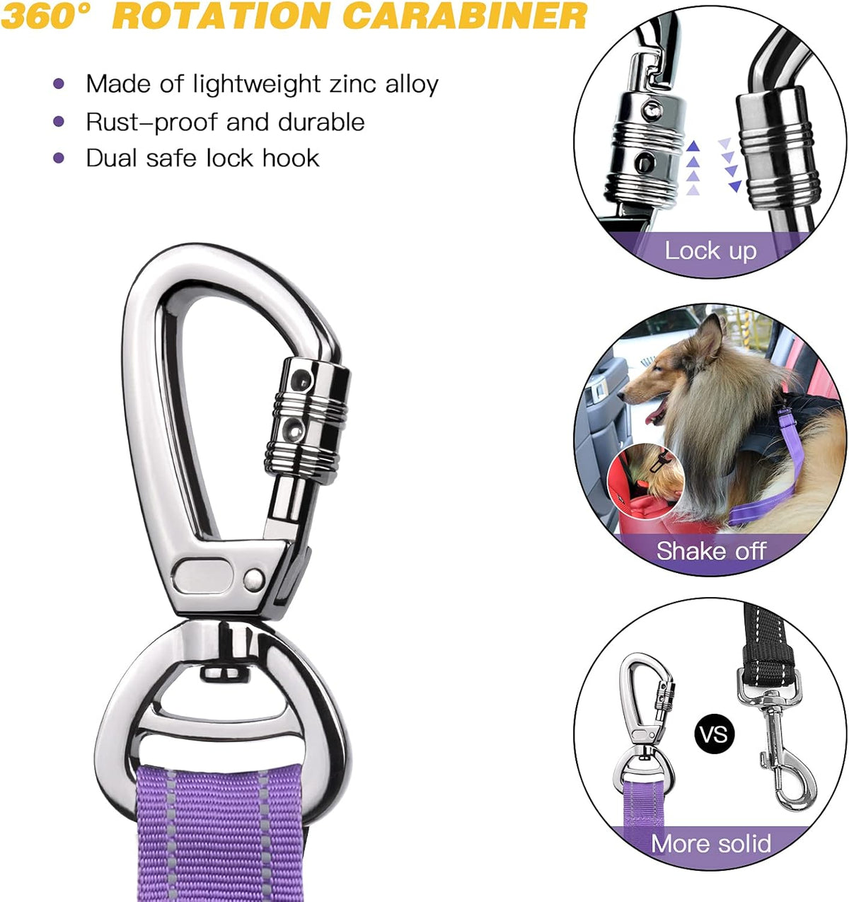AUBELL Dog Seat Belt for Car,2 Pack Set 3-in-1 Adjustable Reflective Bungee Heavy Duty Dog Car