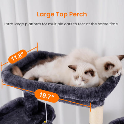 Heybly Tall Cat Tree, 78-inch Multi-Level Cat Tower for Indoor Cats, 2 Widened Plush Perches Cat