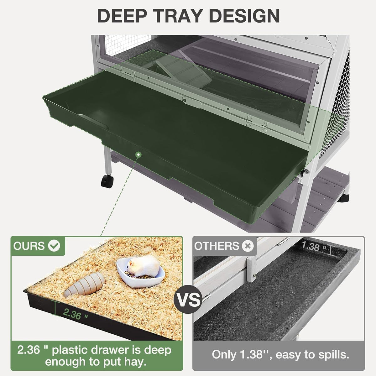 Guinea Pig Cage, Moveable Metal Frame Hamster Cage Anti-Chewing with Aluminium Alloy Edge