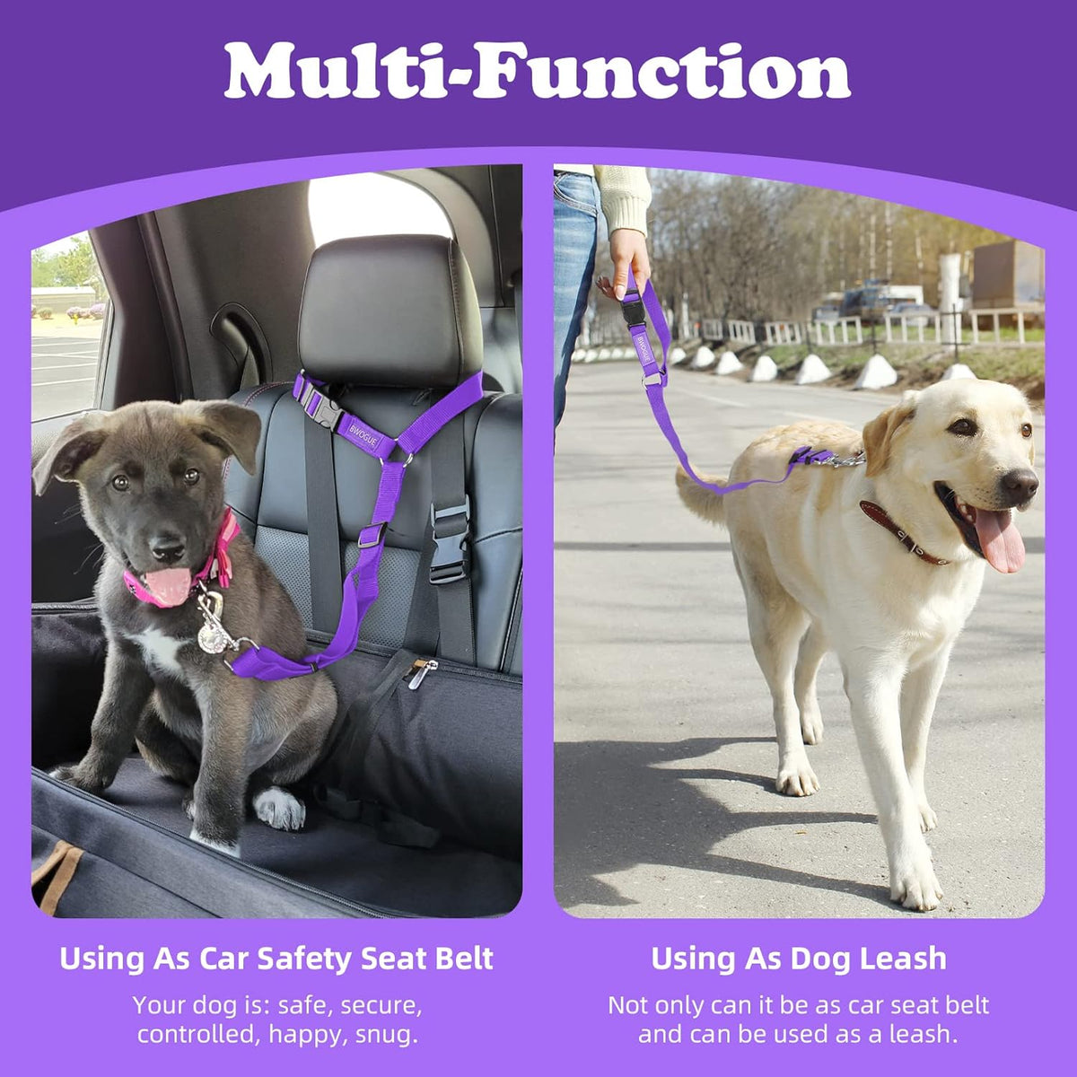BWOGUE Pet Dog Cat Seat Belts, Car Headrest Restraint Adjustable Safety Leads Vehicle Seatbelt