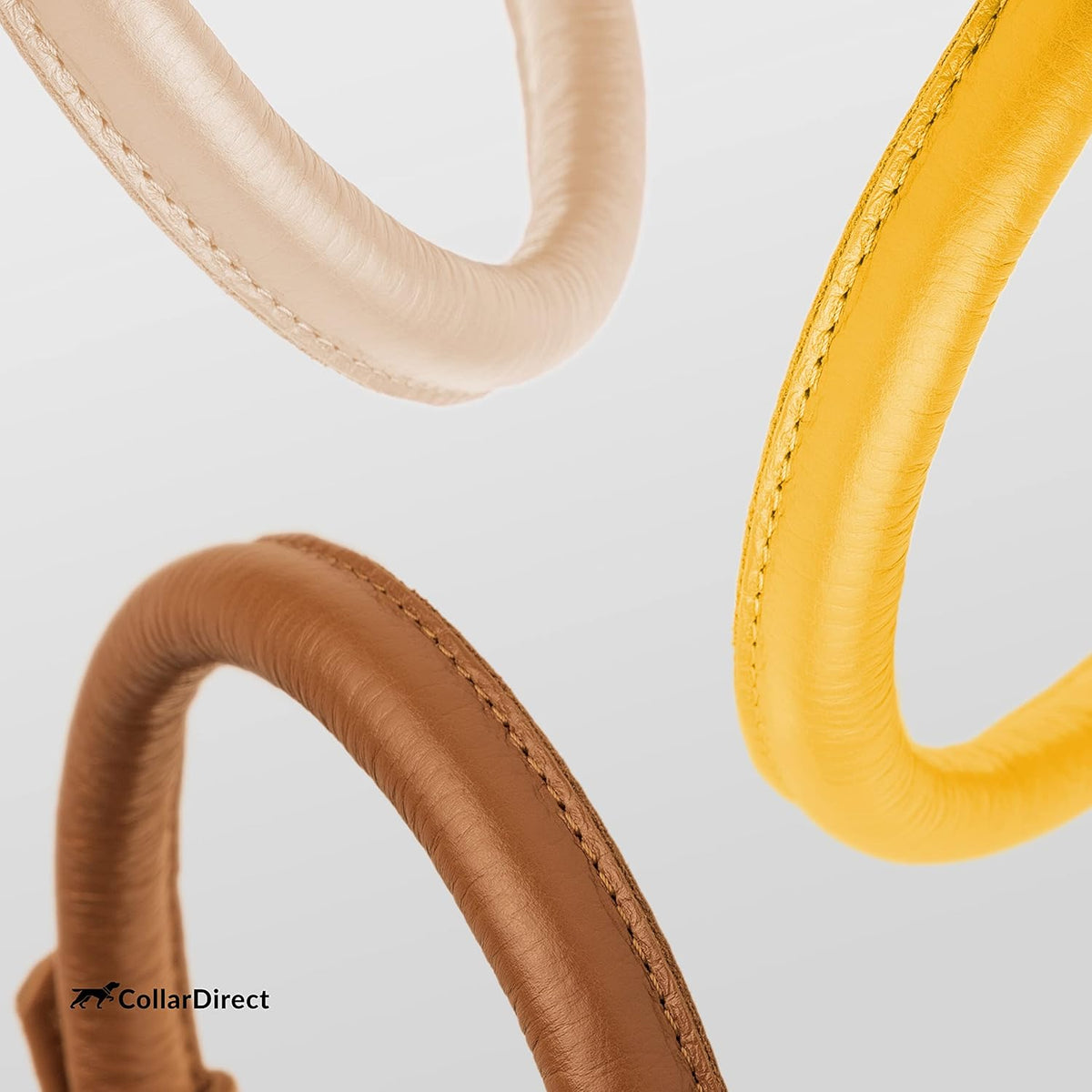 CollarDirect Rolled Leather Dog Collar, Soft Padded Round Puppy Collar, Handmade Genuine Leather