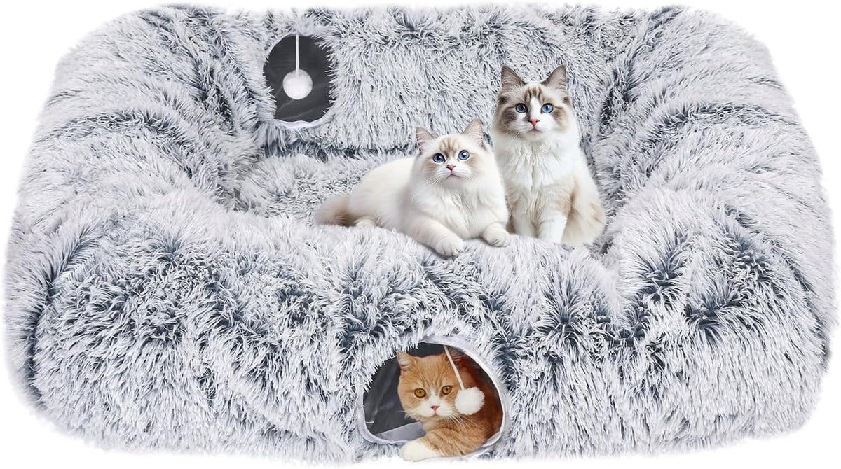 Extra Large Cat Tunnel Bed, 4 Ways Tunnels for Indoor Cats, Multi-cat Family Peekaboo Cave & Cat