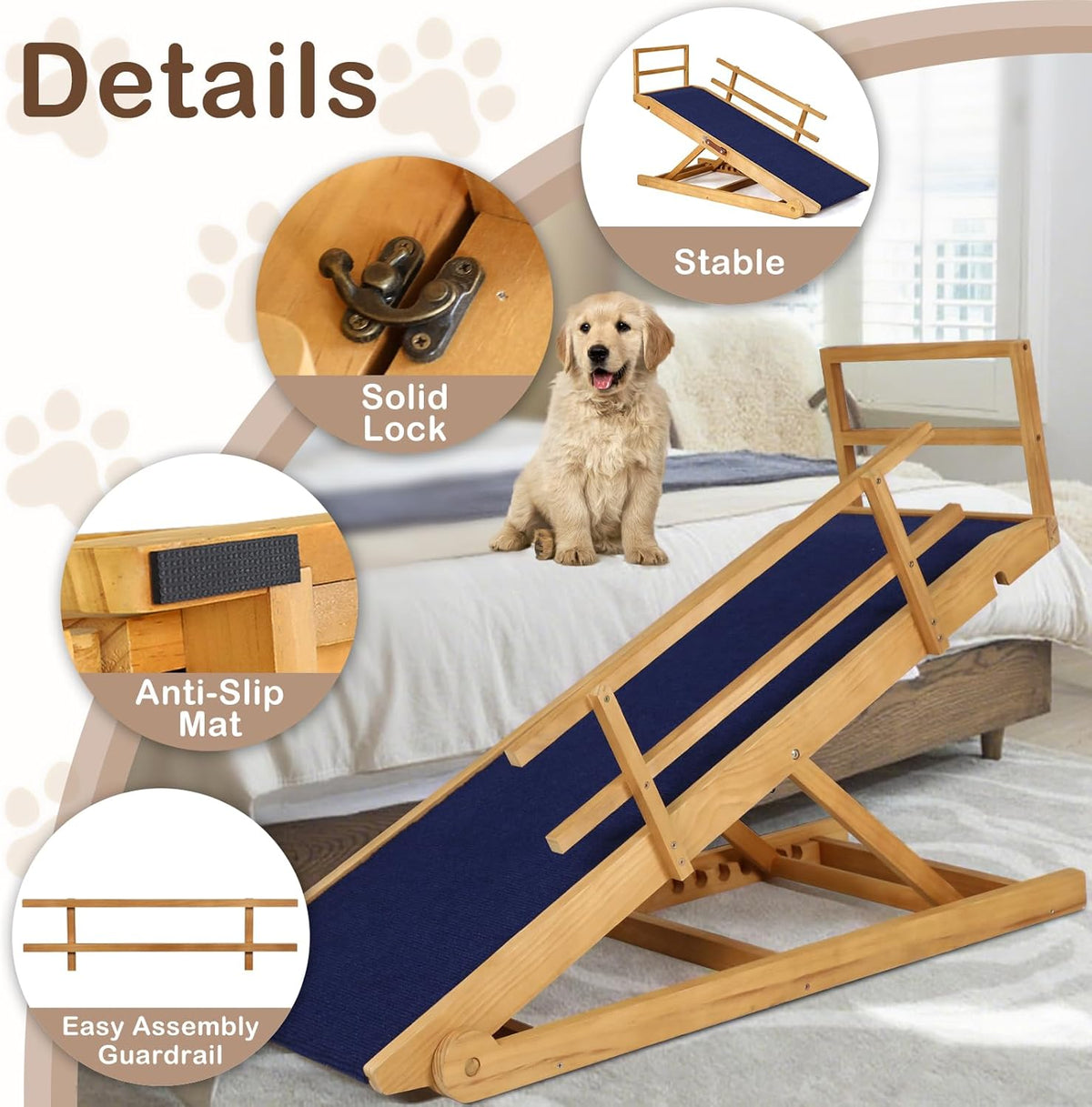 Dog Ramp for Beds, Cars, Couches, Dog Steps Anti-Slip Surface, Dogs Ramps for Old Small Pet,High