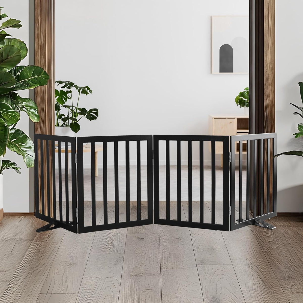ZJSF Freestanding Indoor Dog Gate for House Foldable Wood Puppy Gate for Doorways Pet Gate for