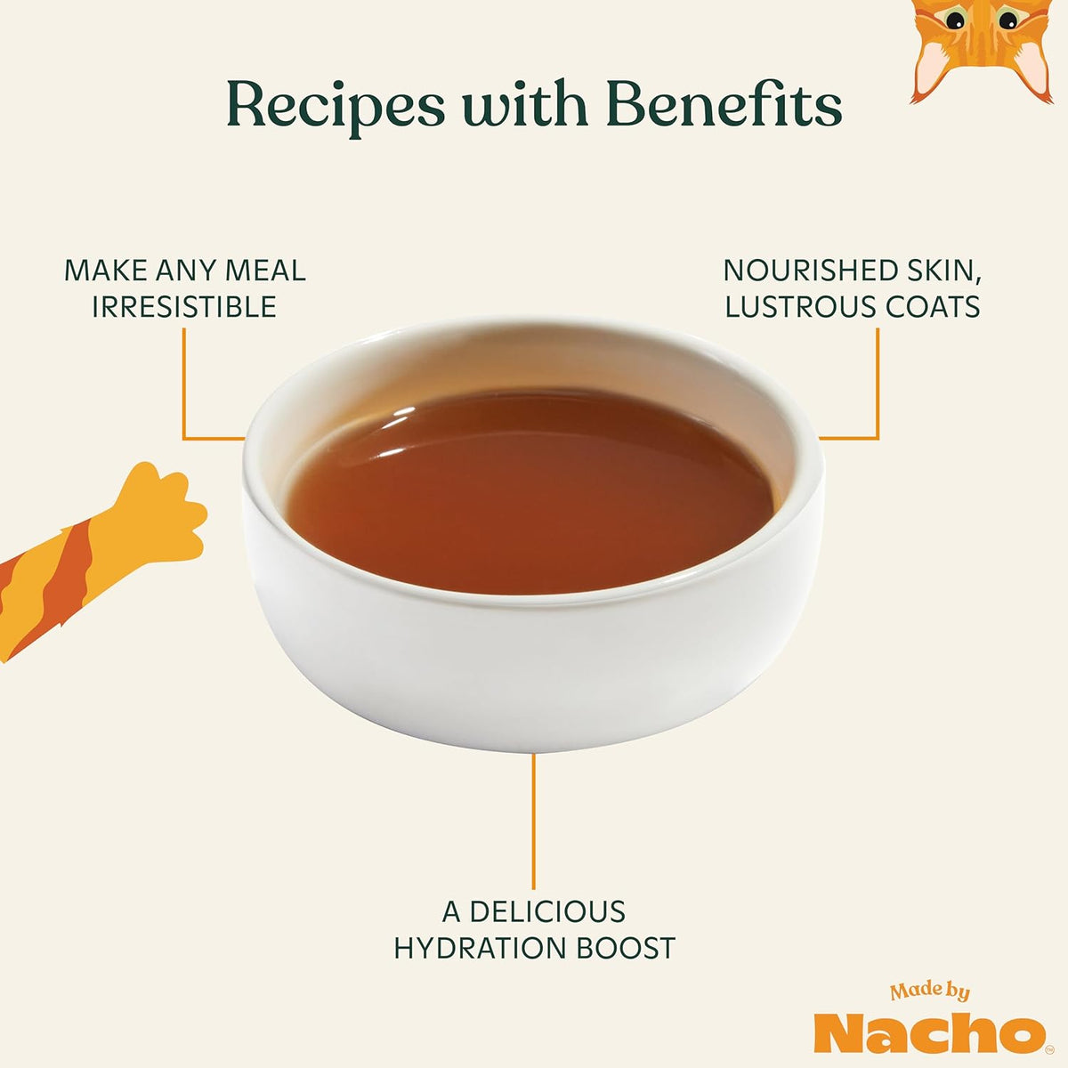 Made by Nacho Bone Broth Cat Food Topper for Hydration and Picky Eaters - Add Protein and Flavor to