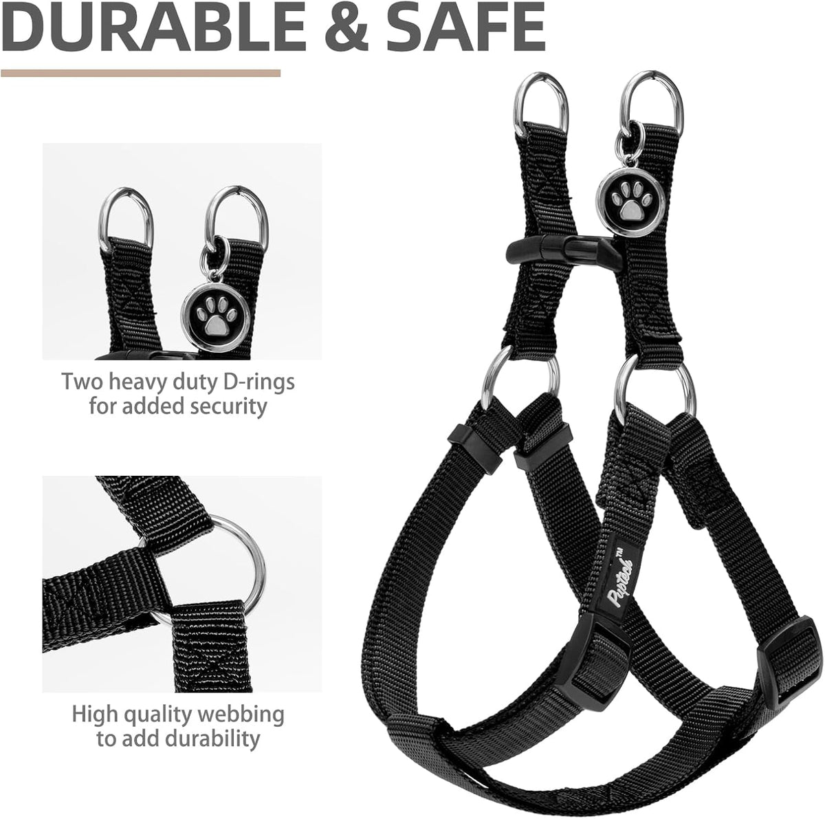 PUPTECK No Pull Dog Harness Soft Adjustable Basic Nylon Step in Puppy Vest Outdoor Walking with ID