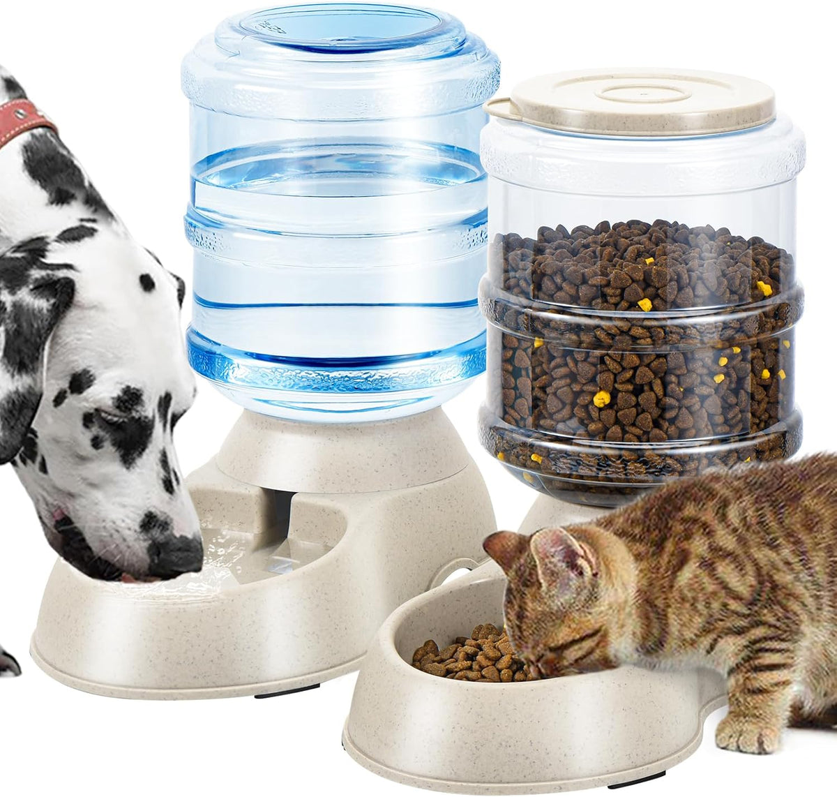 2 Pack Automatic Cat Feeder and Water Dispenser in Set Pet Food Bowl for Small Medium Dog Pets