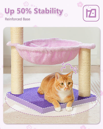 Flower Cat Scratching Post, 28" Cute Cat Tree Tower for Indoor Cats with Large Hammock Soft Perch