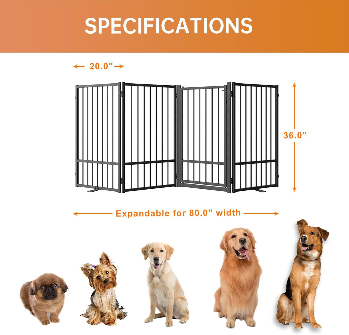 Full Metal Freestanding Dog Gate with Door, 36''Height Foldable Pet Dog Fence for Indoor & Outdoor