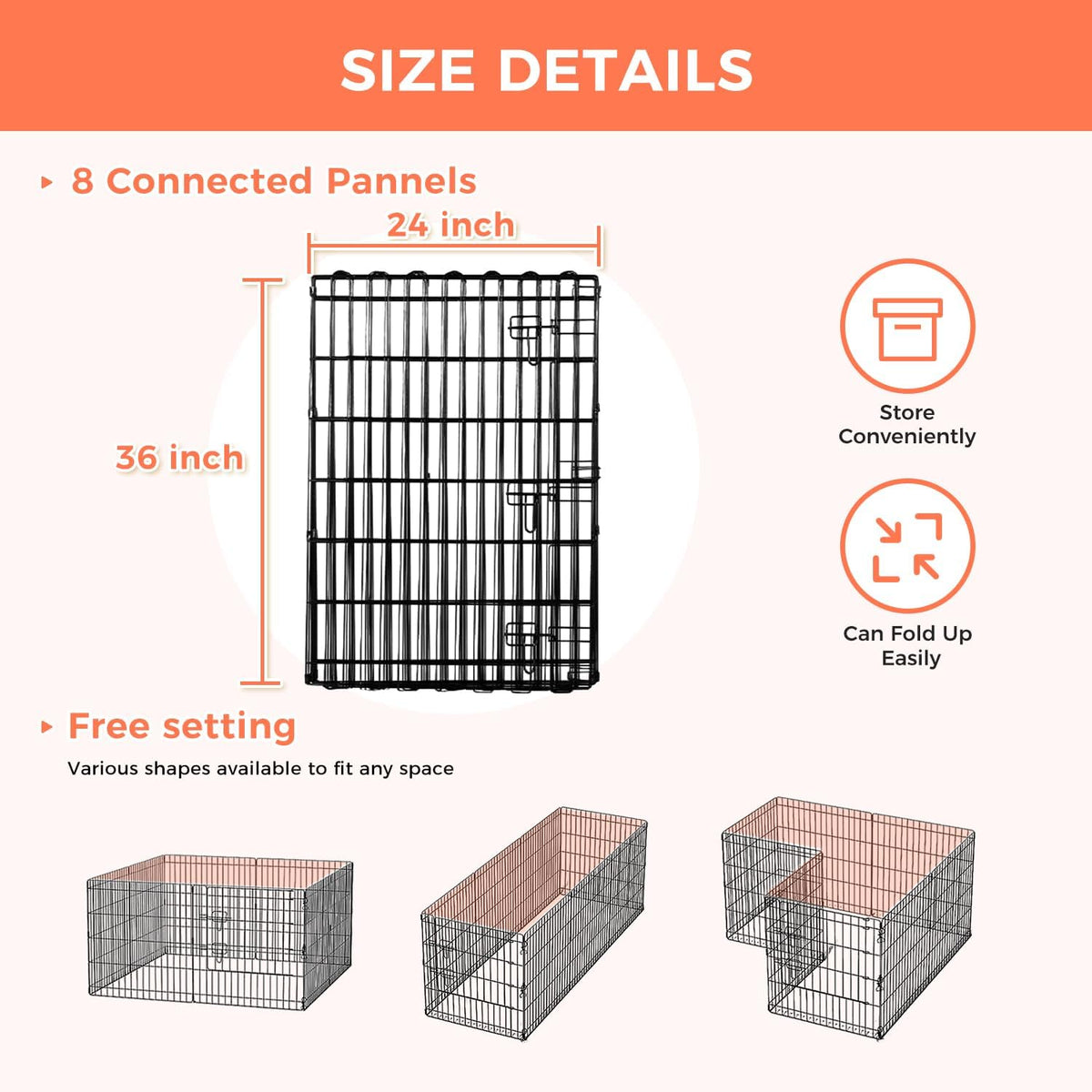 Foldable Dog Playpen 36" Height 8 Panels Metal Exercise Pen with Door - Indoor/Outdoor Dog Play Pen