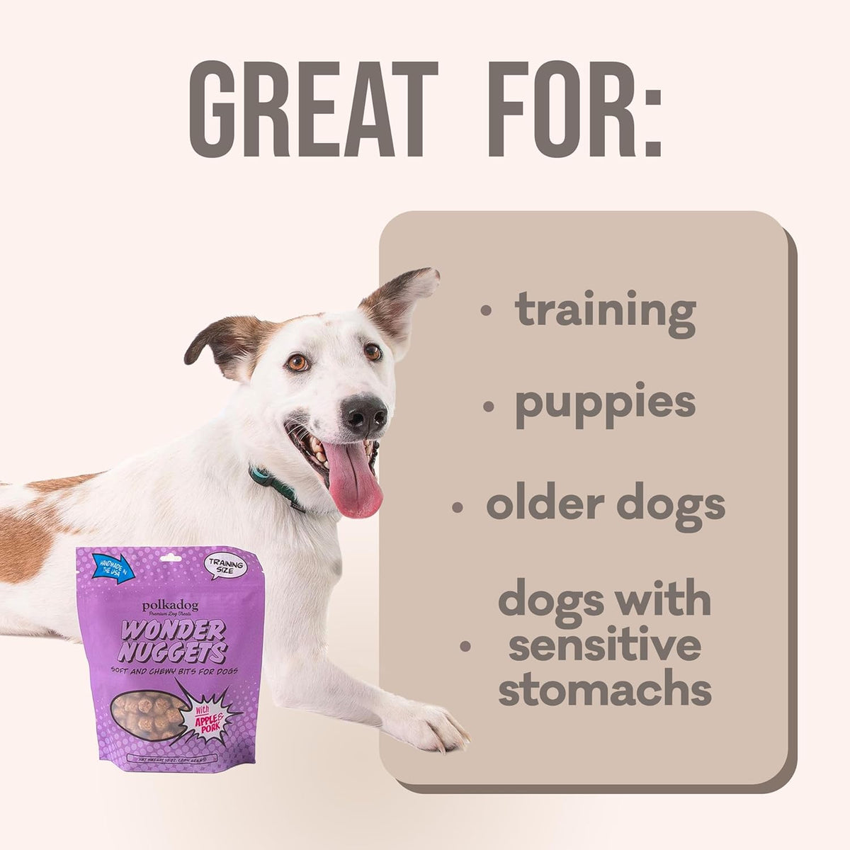 Polkadog Wonder Nuggets – Soft & Chewy Dog Treats with Pork & Apple – Healthy, Limited Ingredient
