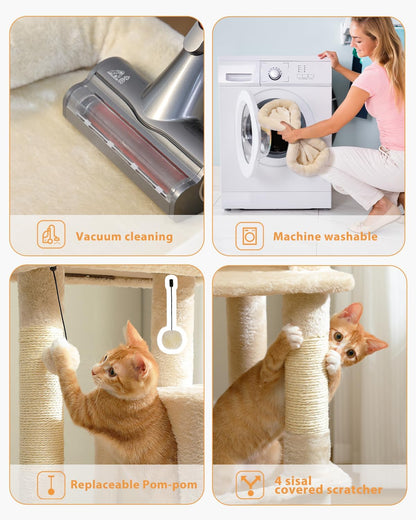 PETEPELA 45.7" Cat Tree for Indoor Cats, 5-Level Cat Tower for Large Cats with Metal Frame Large