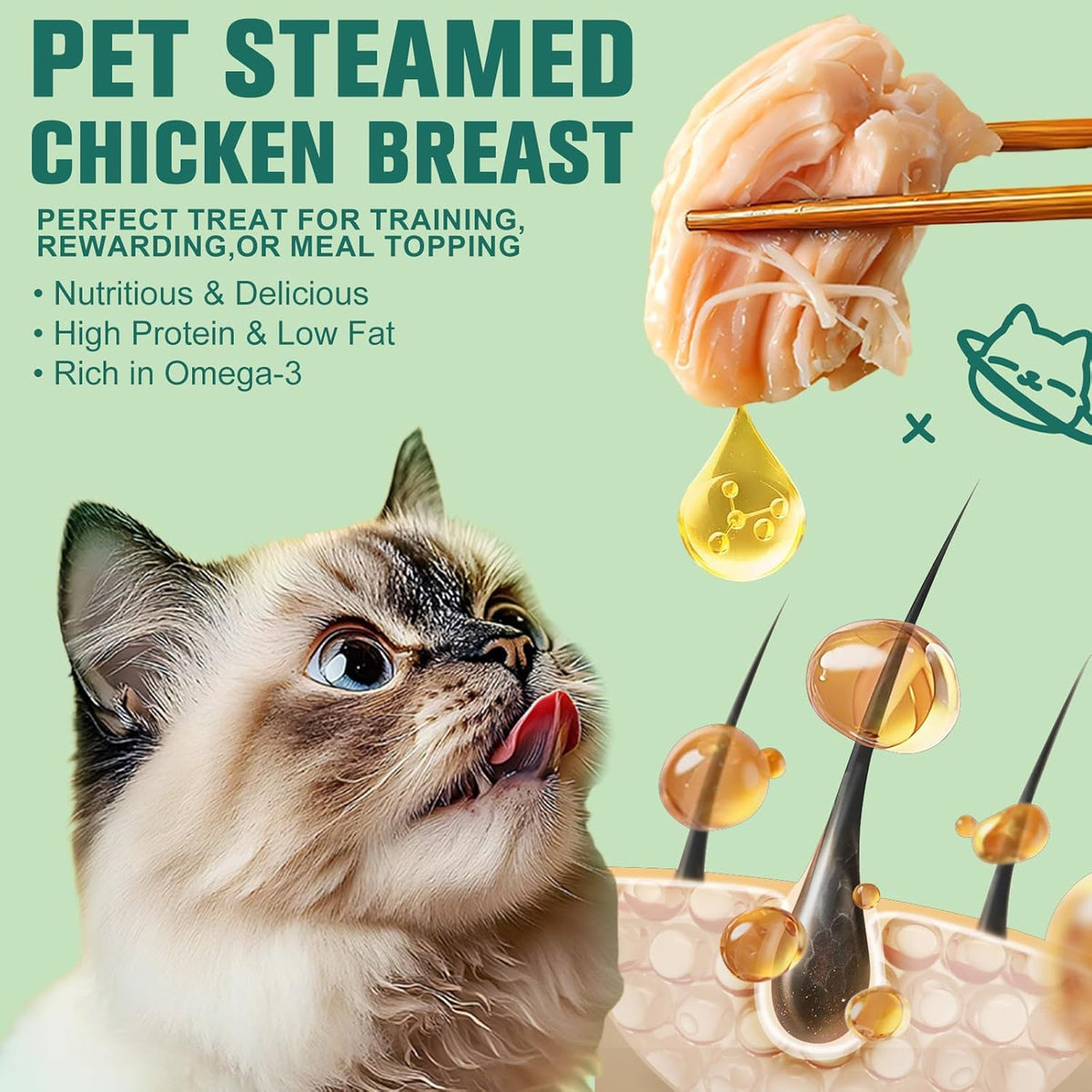 Steamed Chicken Breast Pet Snacks - Natural and Healthy, High Protein, Rich in Fish Oil, No