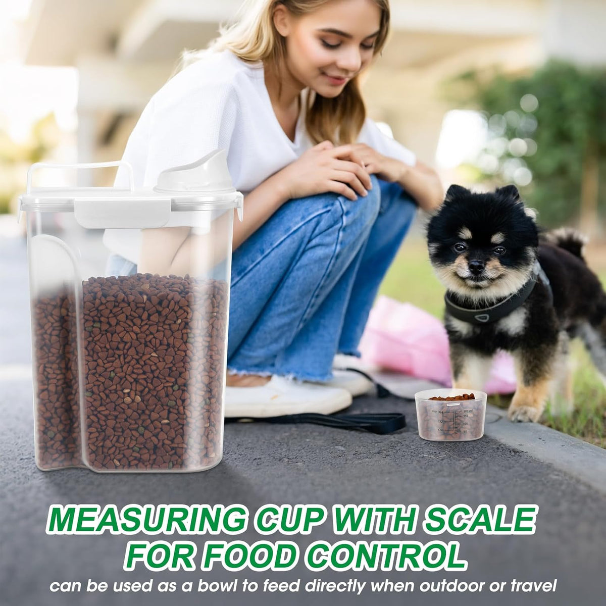 TBMax Dog Food Storage Container 5-7 lbs, Airtight Cat Food Container with Larger Spout & Measuring