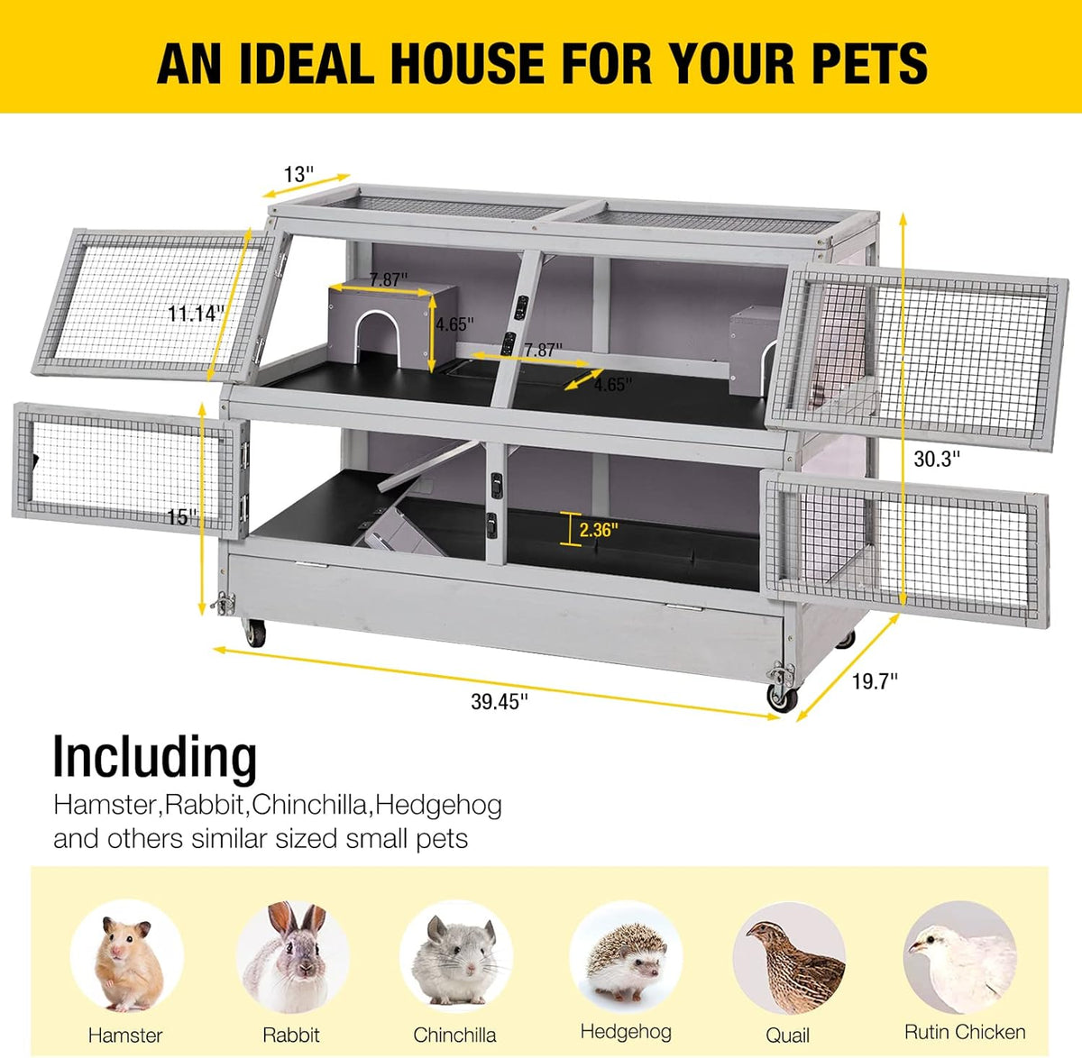 Aivituvin Guinea Pig Cage Chew Proof Hamster Cage Metal Frame Rat House Small Animal Habitat
