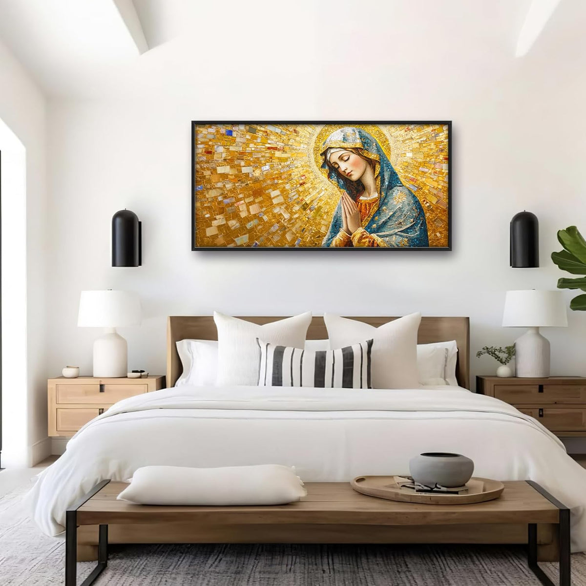 Extra Large Virgin Mary Framed Wall Art for Living Room,Oversized Golden Christian Religious
