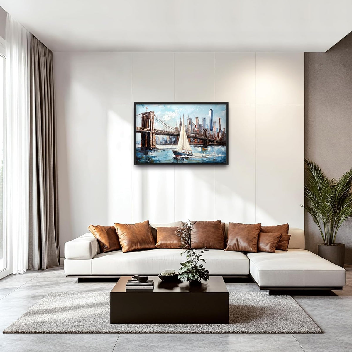 Extra Large Sailboat Framed Wall Art for Living Room,Oversized New York Brooklyn Bridge Pictures