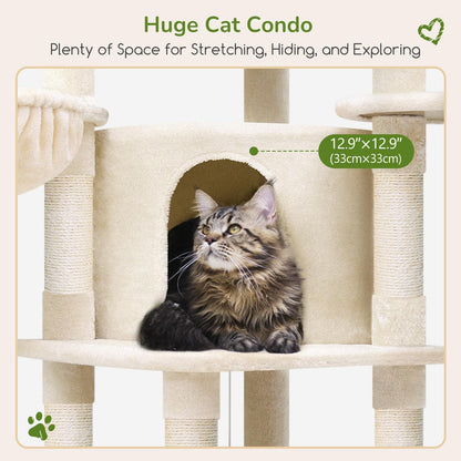 Globlazer Corner Cat Tree, 51in Curved Series Modern Cat Tower for Indoor Cats with Hammock, 7