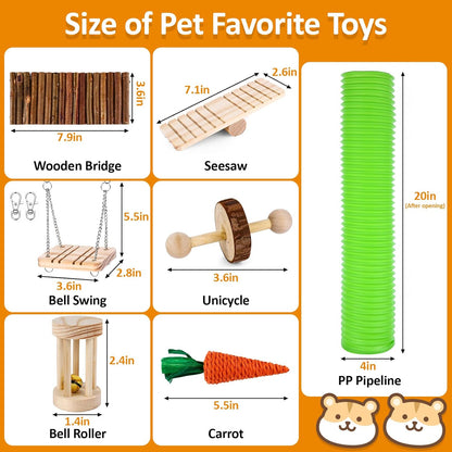 VESPRO Hamster Toys Set, Guinea Pig Toys Small Animal Chewing Toy and Rat Cage Accessories