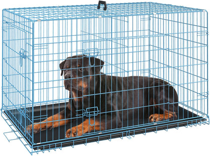 FDW Dog Crate for Large Dogs 42 Inch Folding Metal WirePet Cage Double Door W/Divider Panel Indoor