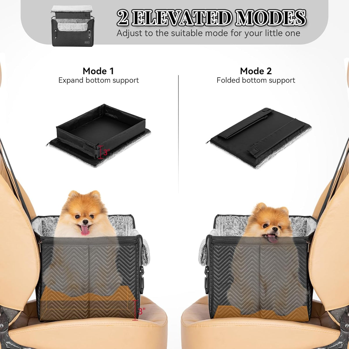 PETSFIT Small Dog Car Seat, Waterproof PU Leather Dog Carseat with Patent Safe Buckles, Clip-On