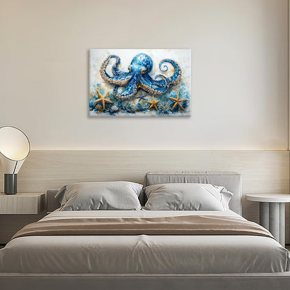 Octopus Bathroom Pictures Wall Art, Sea Animal Ocean Bathroom Wall Decor, Nautical Framed Painting
