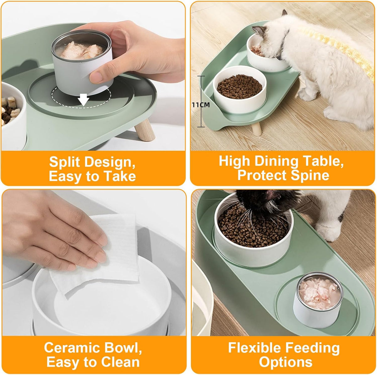Elevated Dog Bowls Set, Ceramic Pet Food & Water Bowls with Non-Slip Stand, No Spill Design for