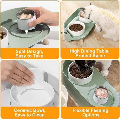 Elevated Dog Bowls Set, Ceramic Pet Food & Water Bowls with Non-Slip Stand, No Spill Design for