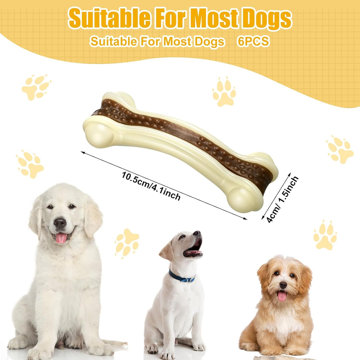 Sosation 6 Pcs Dog Toys for Aggressive Chewers Nylon Beef Flavor Bones Tough Puppy Teething Toys