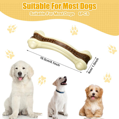 Sosation 6 Pcs Dog Toys for Aggressive Chewers Nylon Beef Flavor Bones Tough Puppy Teething Toys