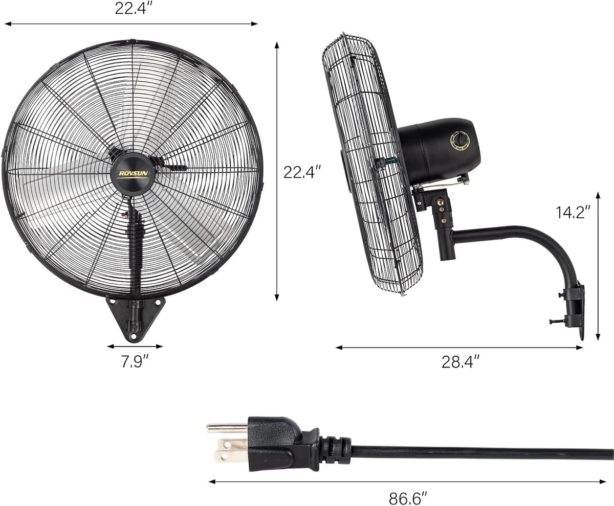 ROVSUN 20" Wall Mounted Fan, High Velocity Industrial Wall Fan, Max 4710 CFM and Wide Angle