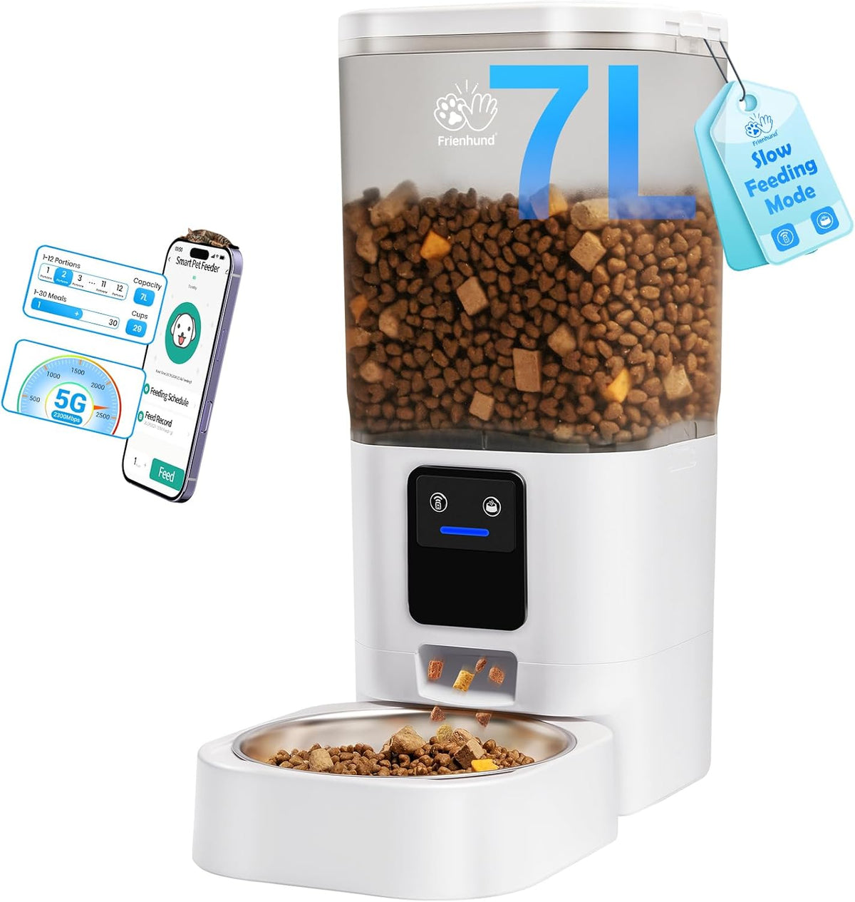 Automatic Cat Feeder with Slow Feed: 5G WiFi Automatic Dog Feeder with Smart APP Control, Auto Cat